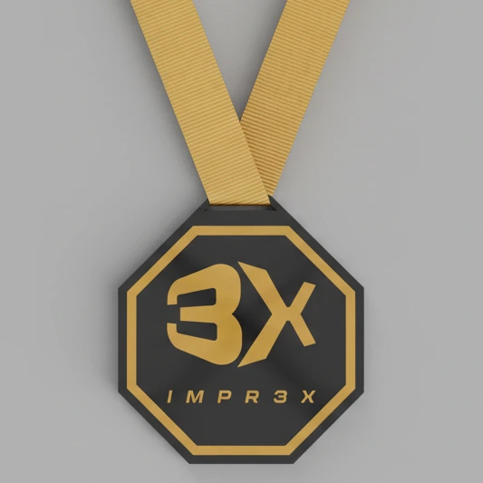 Medalla hexagonal negra y dorada personalizada