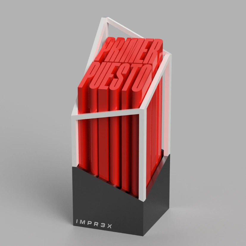 Trofeo rojo primer puesto fabricación 3D